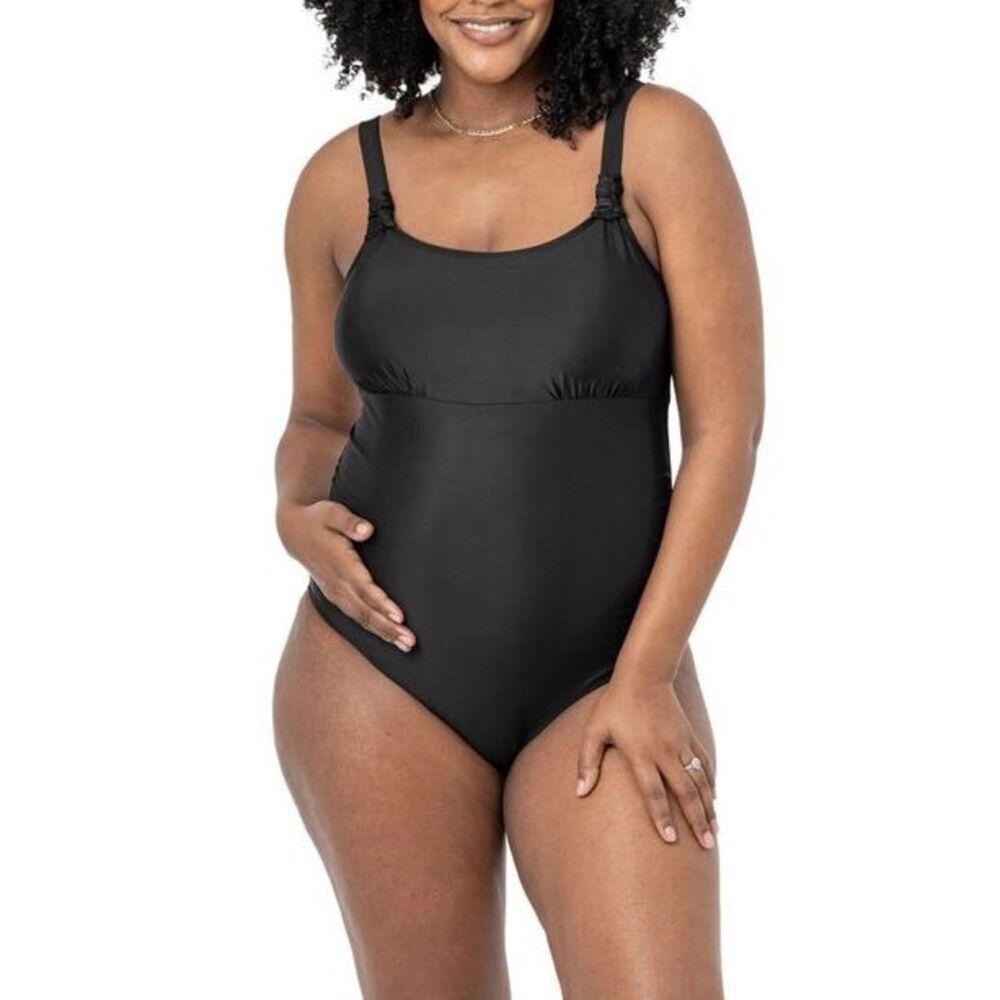 NWT Kindred Bravely Classic Black One Piece Maternity/Nursing Swimsuit